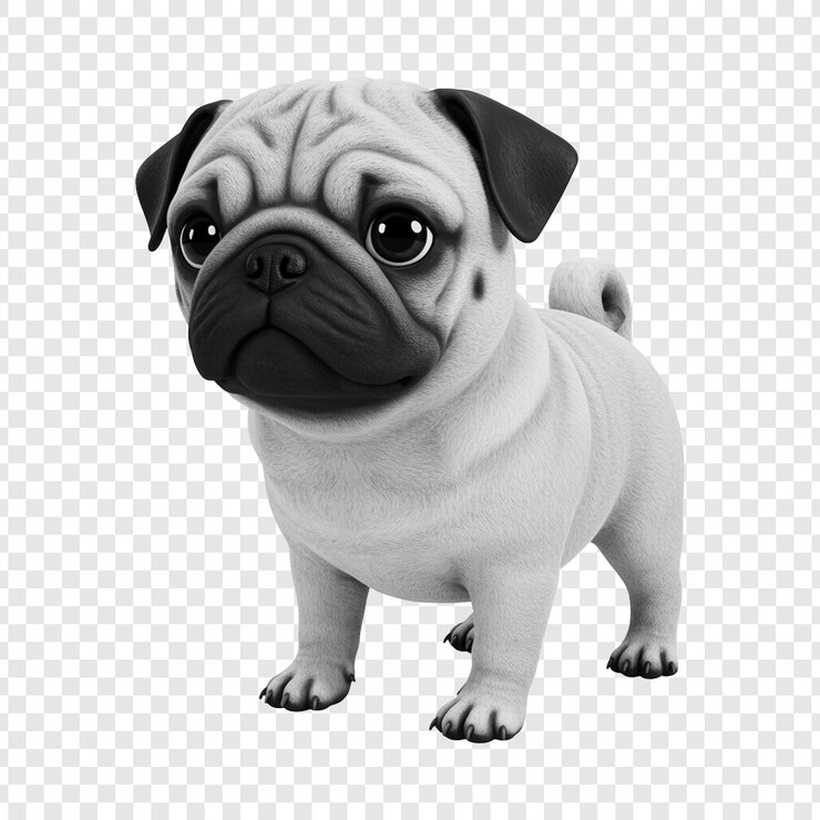 PSD adorable cachorro de pug en 3d sobre un fondo transparente