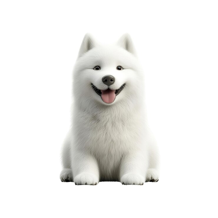 PSD adorable cachorro samoyedo sentado y sonriendo