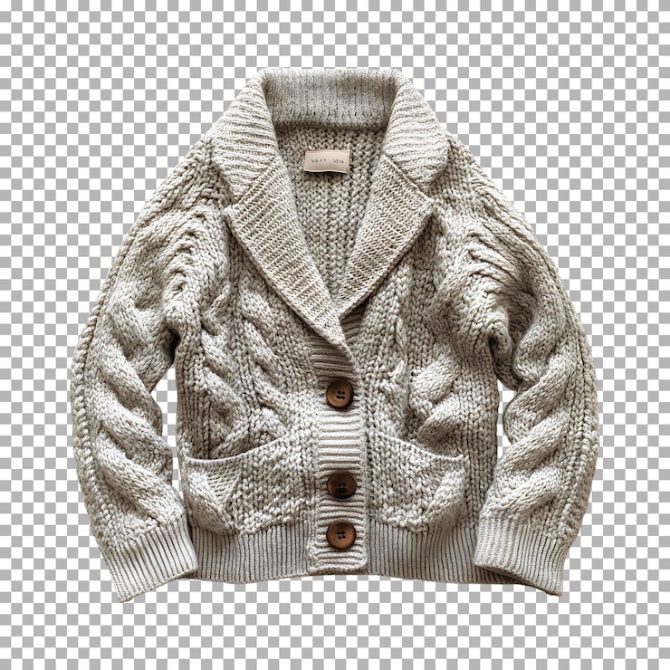 PSD adorable cardigan de tricot de cable para bebés aislado sobre un fondo transparente