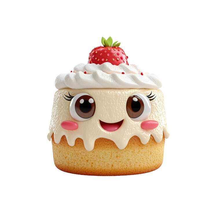 PSD adorable cartoon cake with strawberry topping 3d render