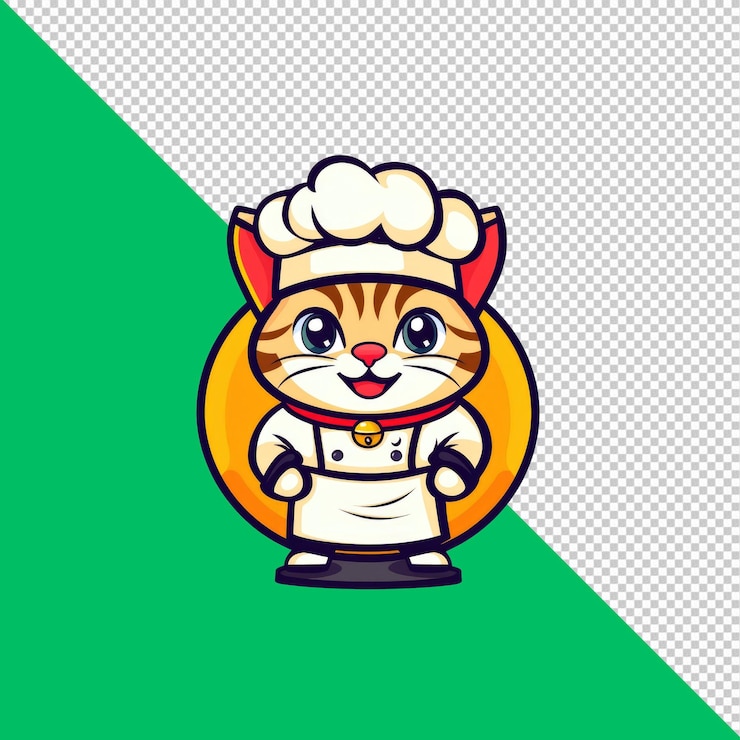 PSD adorable cartoon cat chef character design