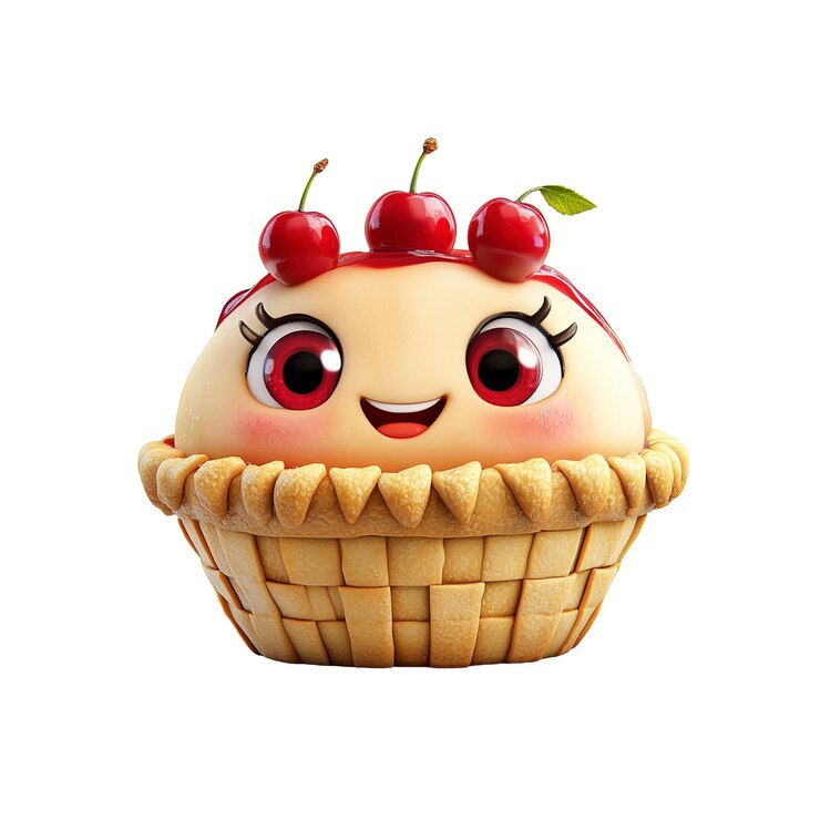 PSD adorable cherry pie character 3d render of a cute pastry with a smiling face