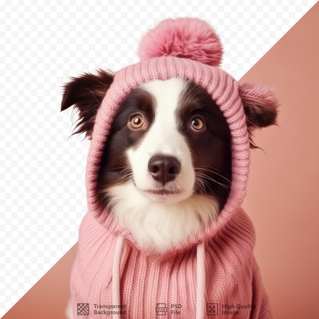 PSD un adorable chiot de border collie portant un chapeau confortable photographié sur un fond transparent