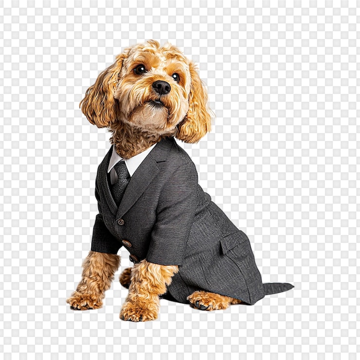 PSD un adorable chiot en costume isolé sur un fond transparent