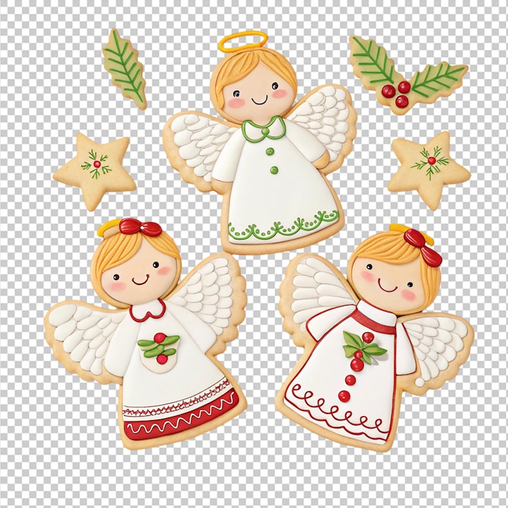 PSD adorable christmas angel cookies festive holiday treats rot süß gold halo sternfest süß weiß
