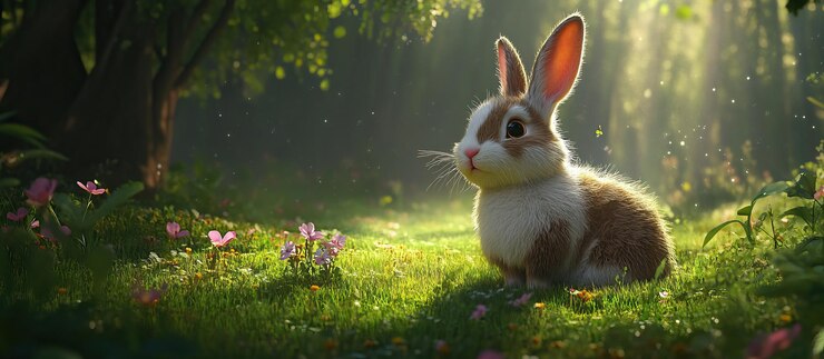 PSD el adorable conejo en un claro del bosque