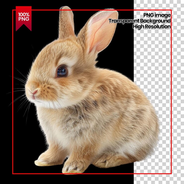 PSD adorable conejo marrón esponjoso sentado en un fondo transparente
