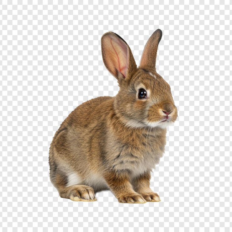 PSD adorable conejo marrón sobre un fondo transparente