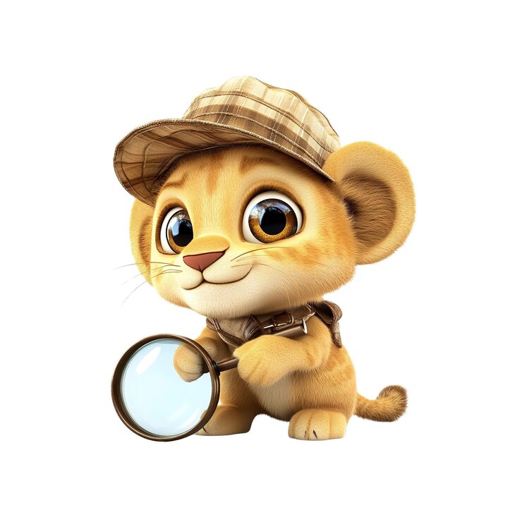 PSD adorable detective león con lupa