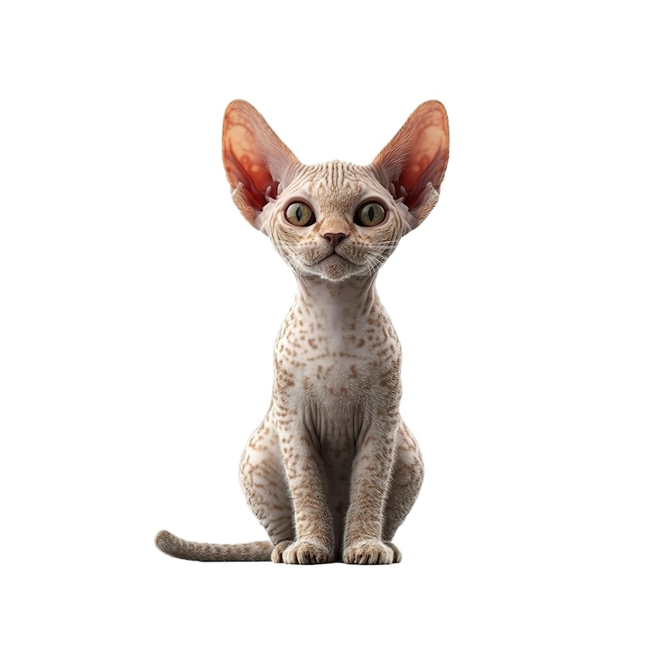 PSD adorable devon rex kitten sitting on on white background