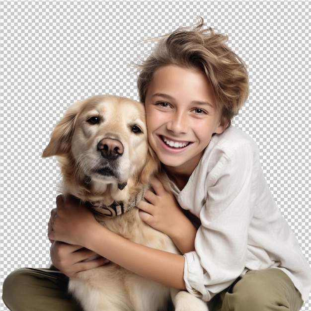 Un adorable enfant et un chien.