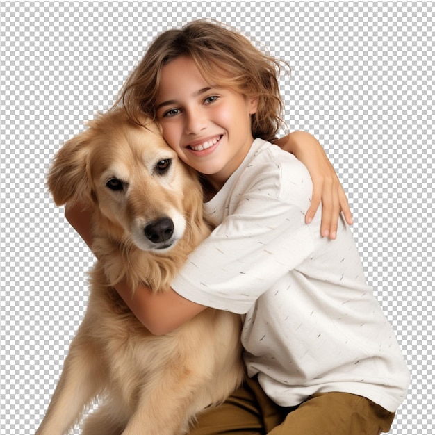 Un adorable enfant et un chien.