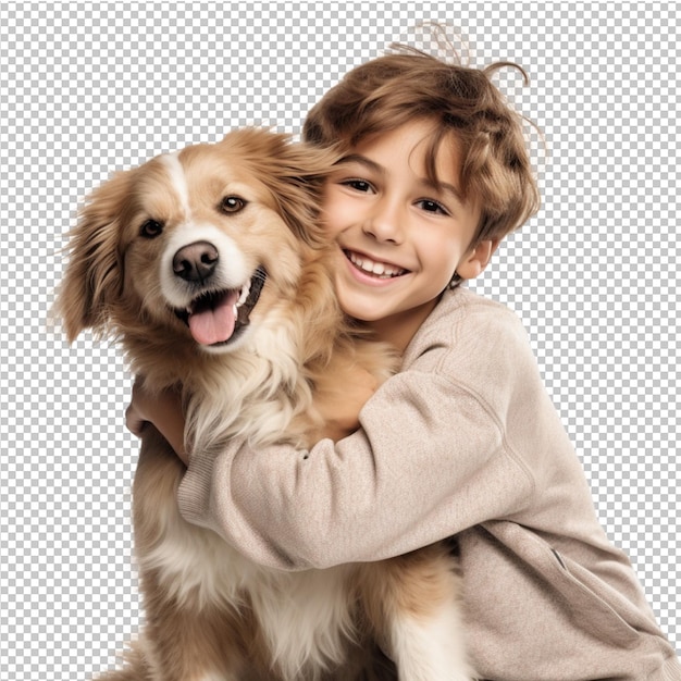 Un adorable enfant et un chien.