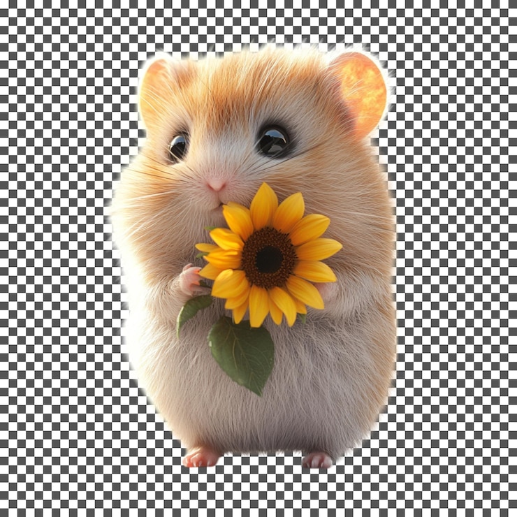 PSD adorable hámster con girasol aislado sobre un fondo transparente