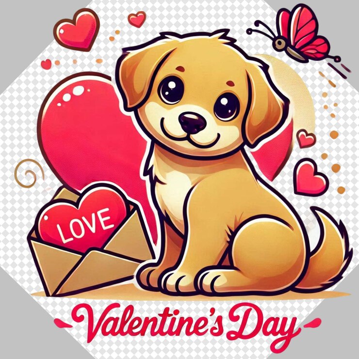 PSD adorable y lindo perro enamorado día de san valentín clipart png transparente