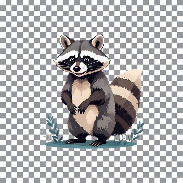 PSD adorable mapaches de dibujos animados con fondo transparente lindo animal del bosque clipart