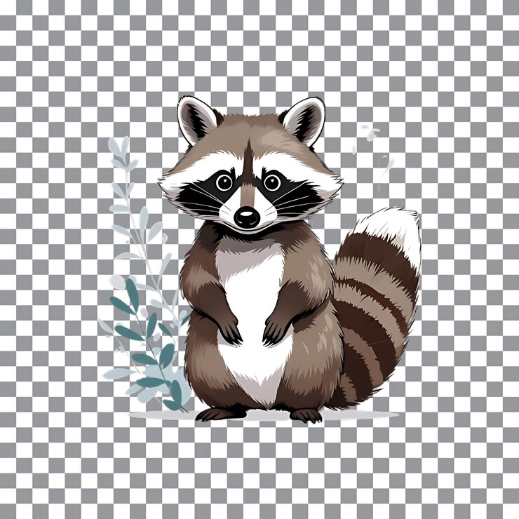 PSD adorable mapaches de dibujos animados con fondo transparente lindo animal del bosque clipart