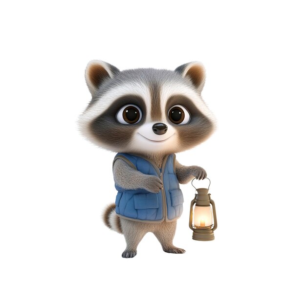 El adorable mapaches de dibujos animados con una linterna