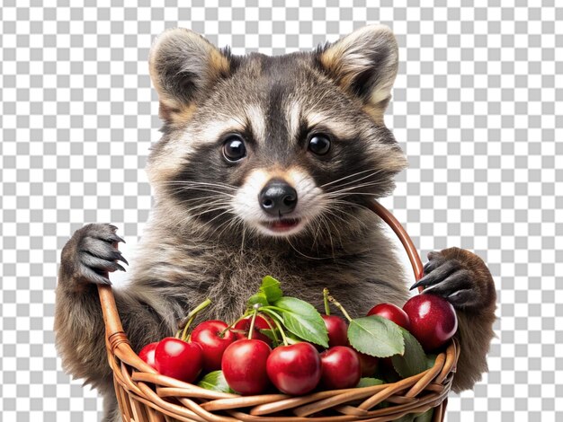 Adorable mapaches con una expresión curiosa y una canasta de alegre