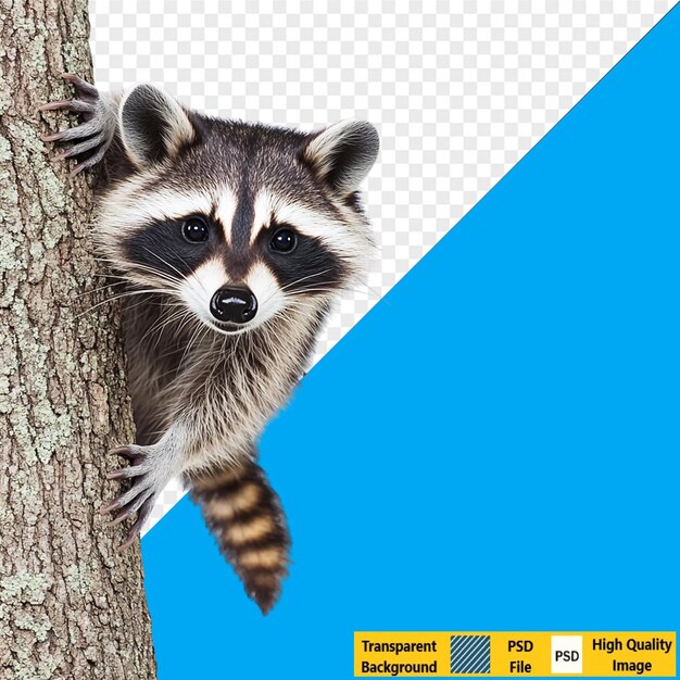 El adorable mapaches trepando en un árbol