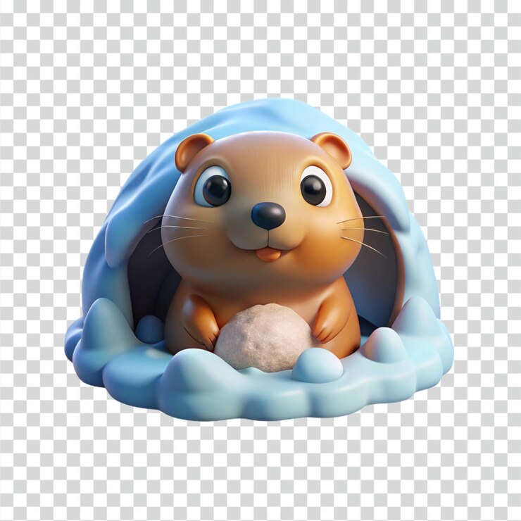 PSD adorable marmota en 3d en la madriguera de invierno