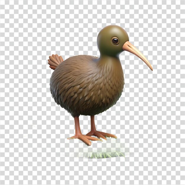 Adorable modelo de pájaro kiwi en 3D en la hierba