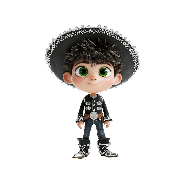 PSD adorable niño de dibujos animados en sombrero cultura mexicana 3d render