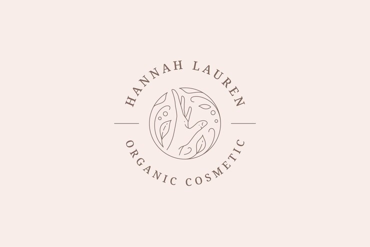 PSD adorable open human hand elegant fingers at circle curved botanical blossom frame line logo