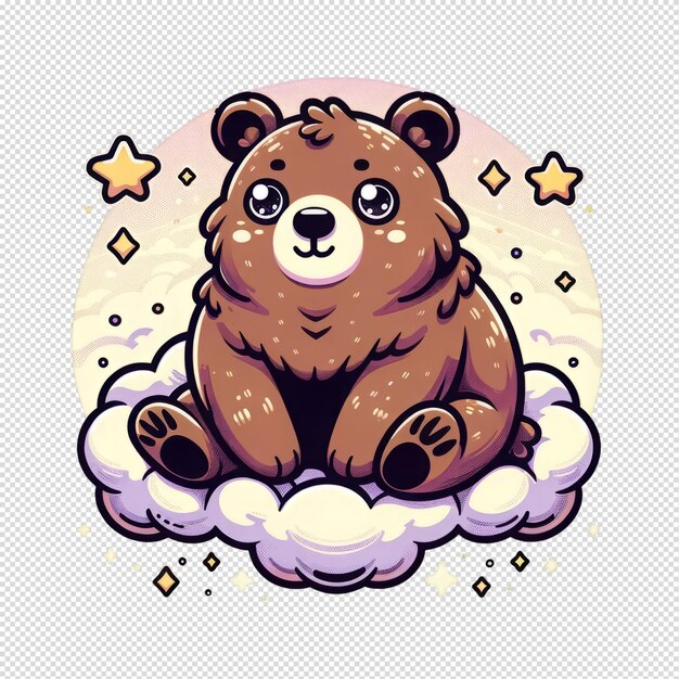 PSD el adorable oso de dibujos animados en las nubes.