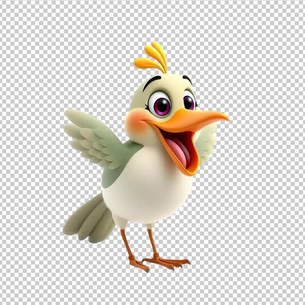 Adorable pájaro de dibujos animados Alas felices extendidas Ilustración 3D de renderización Imagen de icono lindo ave divertida dulce