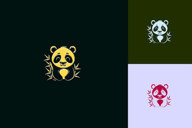 PSD adorable panda chino con estilo chibi panda con cabeza grande diseños de iconos lunares inspirados en png