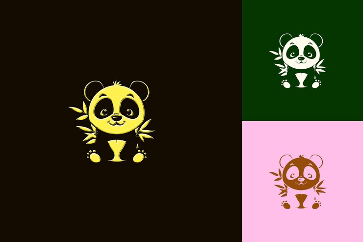 PSD adorable panda chino con estilo chibi panda con cabeza grande diseños de iconos lunares inspirados en png