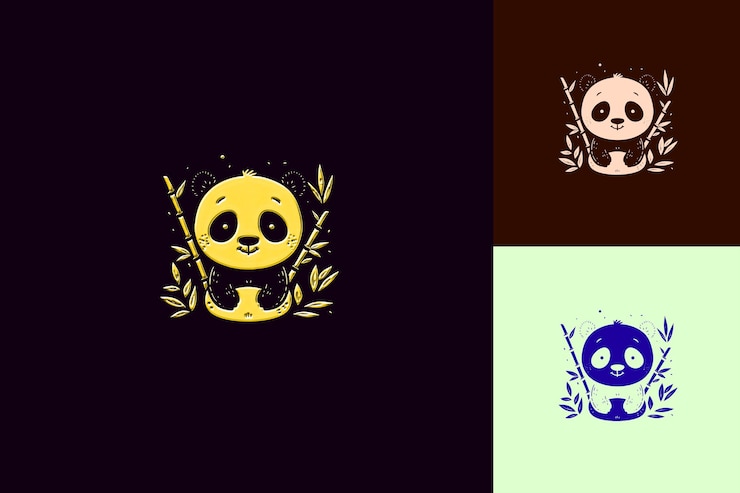 PSD adorable panda chino con estilo chibi panda con cabeza grande diseños de iconos lunares inspirados en png