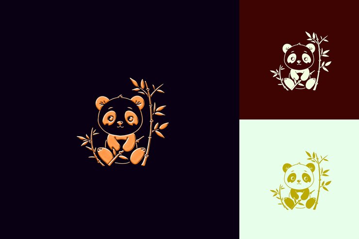 PSD adorable panda chino con estilo chibi panda con cabeza grande diseños de iconos lunares inspirados en png
