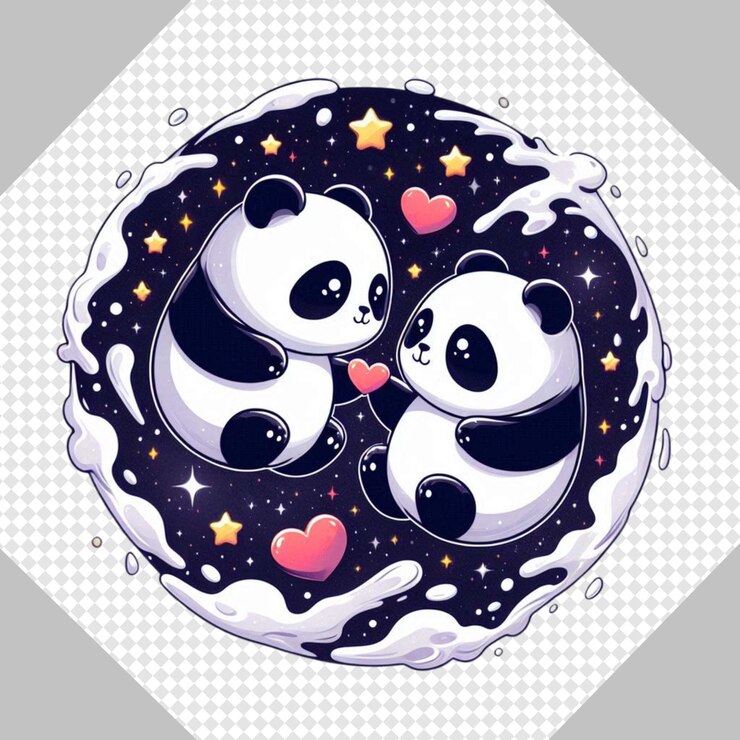 PSD adorable panda día de san valentín clipart panda en el amor png transparente