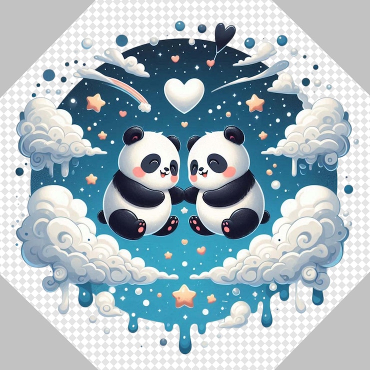 PSD adorable panda día de san valentín png clipart transparente