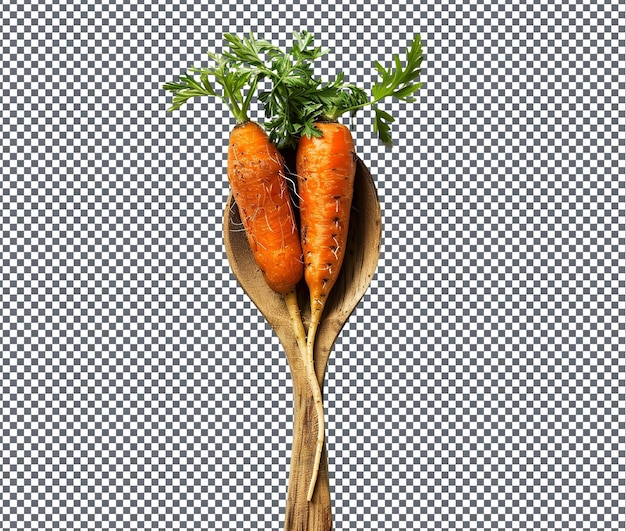 PSD adorable parche de zanahoria con tema cuchara de madera aislada sobre un fondo transparente