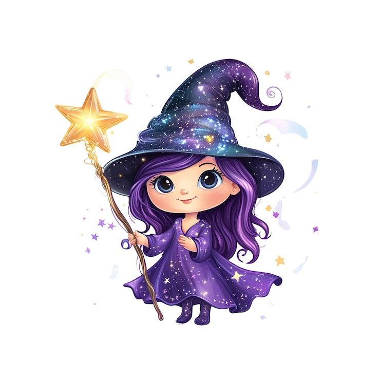 PSD la adorable pequeña bruja con el sombrero de la galaxia y la varita estelar