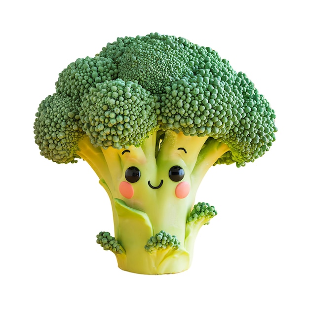 Adorable personnage de couronne de brocoli sur un fond jaune vif