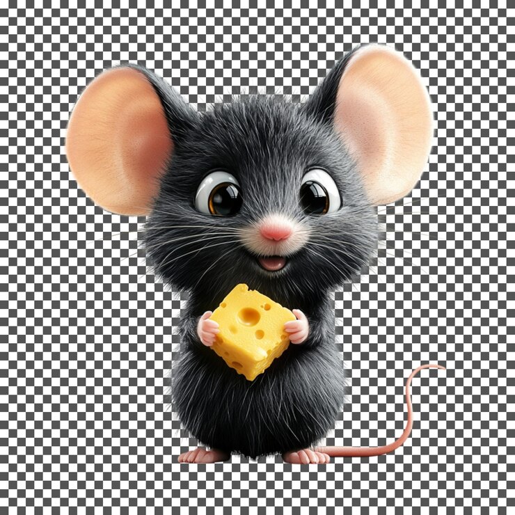 PSD adorable ratón 3d con queso aislado en un fondo transparente