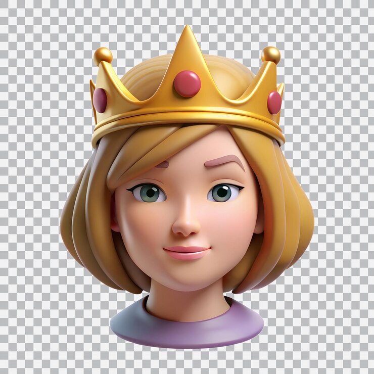 Adorable reina de dibujos animados en 3D día internacional de la mujer sobre un fondo transparente