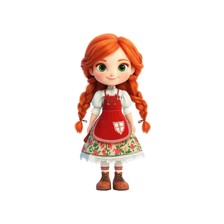 PSD adorable renderizado en 3d de una chica pelirroja con vestido tradicional