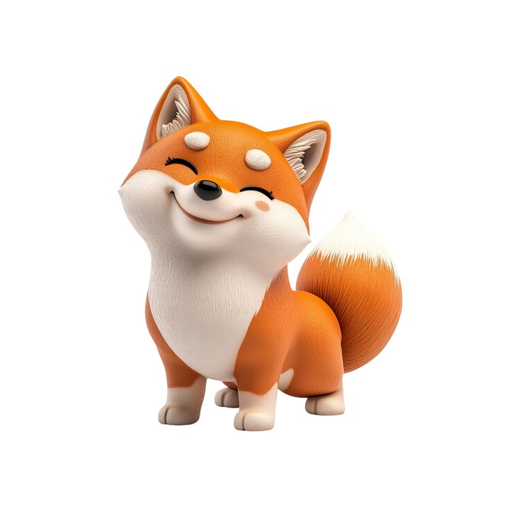 PSD adorable renderizado en 3d de un feliz cachorro de zorro de dibujos animados