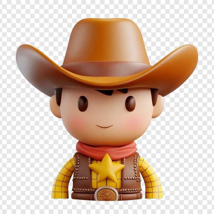 PSD adorable renderizado en 3d de un juguete de vaquero sonriente y un personaje del oeste alegre