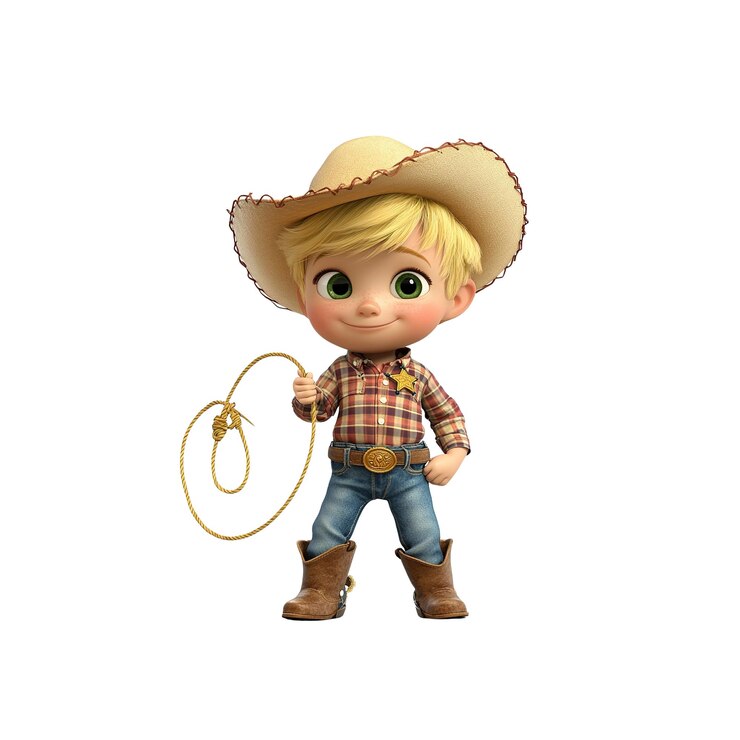 PSD adorable renderizado en 3d de un pequeño vaquero con lazo
