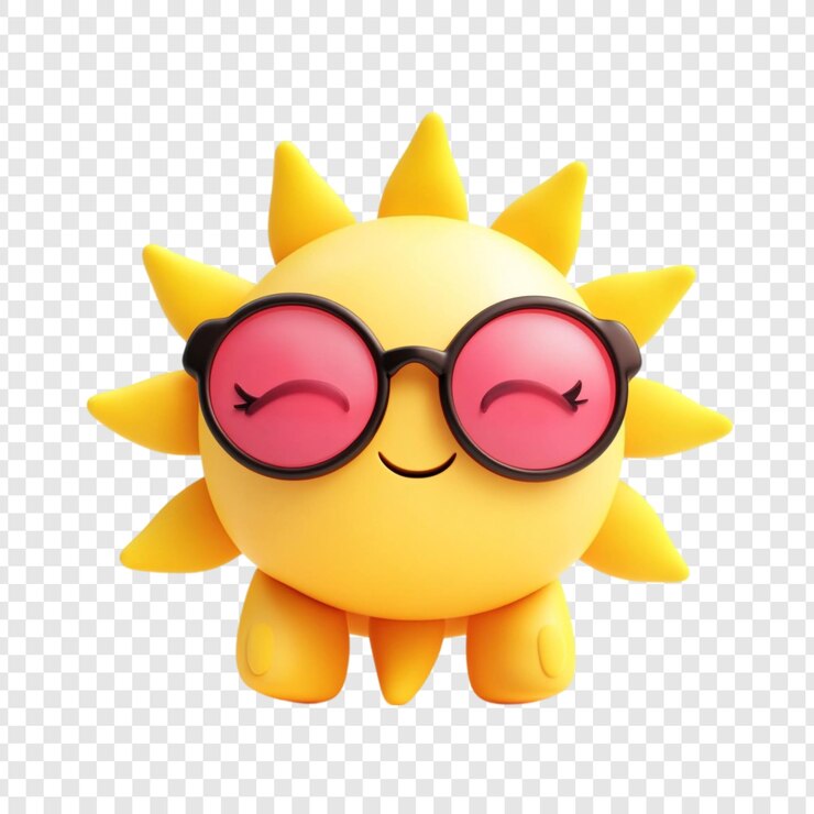 PSD adorable renderizado en 3d de un sol feliz con gafas de sol