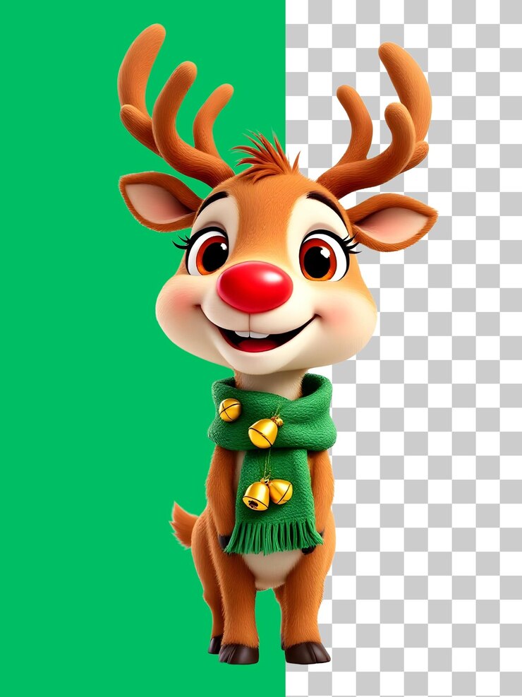 PSD adorable reno de navidad personaje de dibujos animados fiestas alegres 3d render
