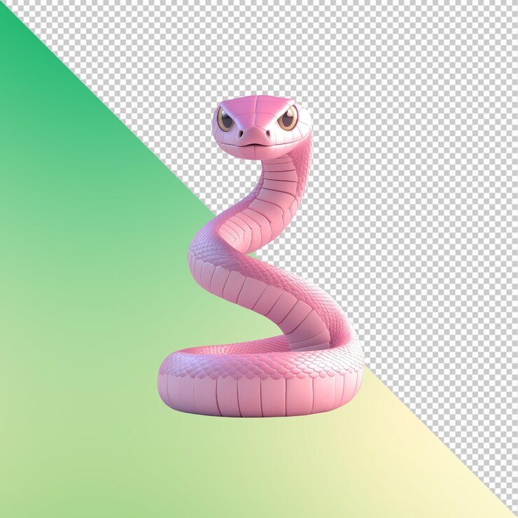 PSD adorable serpiente de dibujos animados rosada enrollada en una pose lúdica