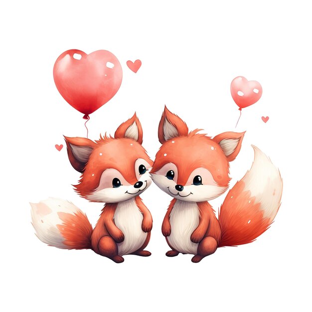 PSD adorable valentine foxes ein festliches duo, das liebe und glück am valentinstag verbreitet