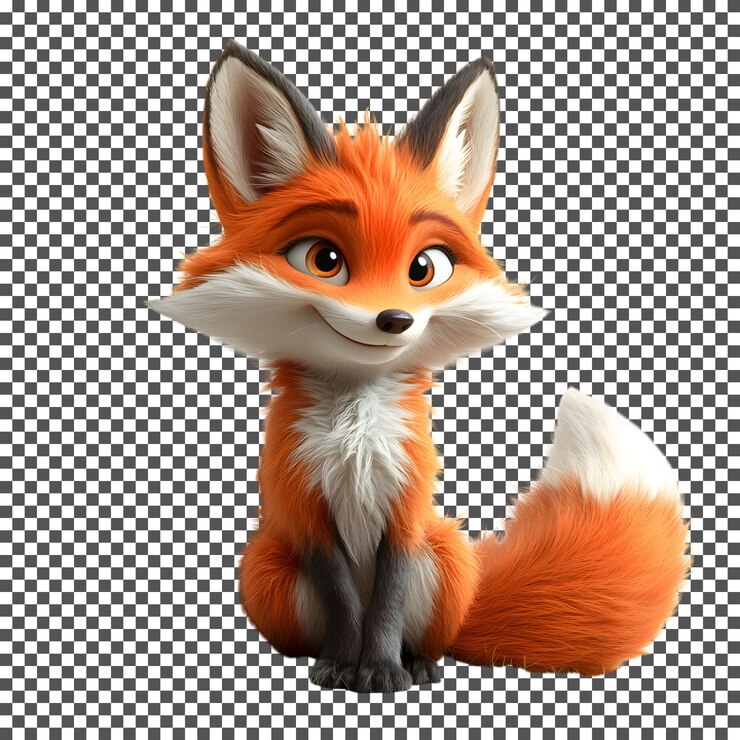 PSD adorable zorro de dibujos animados en 3d aislado sobre un fondo transparente